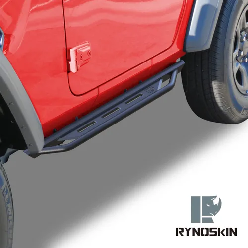 Miniatura 2 de RYNOSKIN - Estribos laterales para 2018-2025 Jeep Wrangler JL 2 puertas, pasos de roca resistentes, estribos laterales SUV de acero, barras Nerf