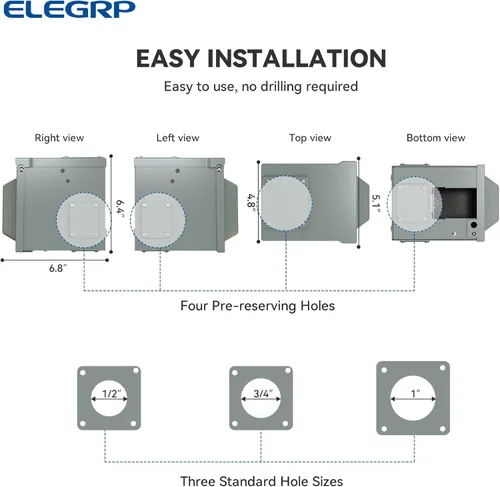 Miniatura 5 de ELEGRP NEMA TT-30R - Caja de toma de corriente de 30 amperios, NEMA TT-30R 125V CA, receptáculo de RV para exteriores, resistente a la intemperie