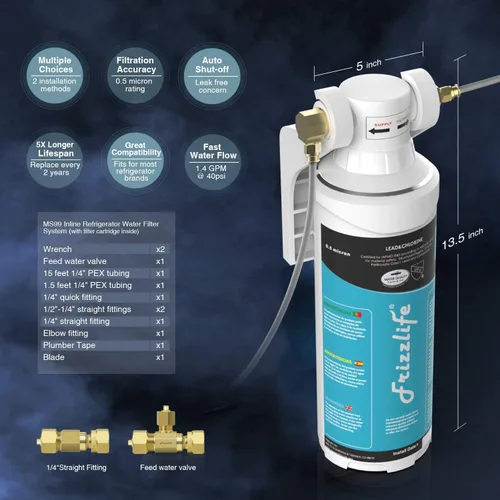 Miniatura 6 de Frizzlife Sistema de Filtro de Agua en Línea para Refrigerador, Máquina de Hielo, Debajo del Fregadero, Certificado 0.5 Micron, Reduce Cloro, Plomo