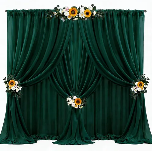 Miniatura 33 de Cortinas de fondo azul bebé de 10 pies x 10 pies, tela de gasa chiffon transparente sin arrugas, tela de fondo fotográfico drapeada para arco
