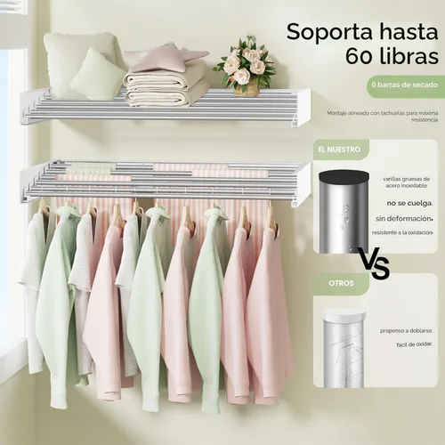 Miniatura 4 de Vikaqi Tendedero de ropa para montar en la pared de 40 pulgadas, plegable para colgar en la pared, estante de lavandería plegable para interiores