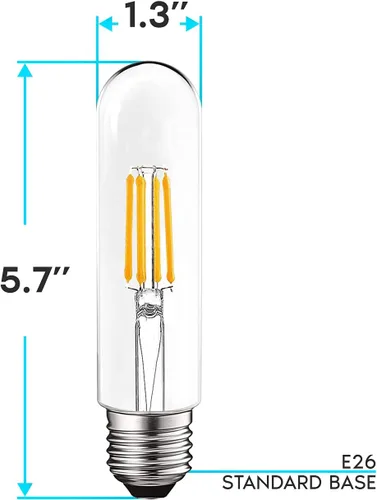Miniatura 5 de LUXRITE Bombilla LED T10, equivalente a 5 W = 60 W, blanco cálido de 2700 K, bombilla de filamento Edison vintage, 500 lúmenes, bombilla tubular