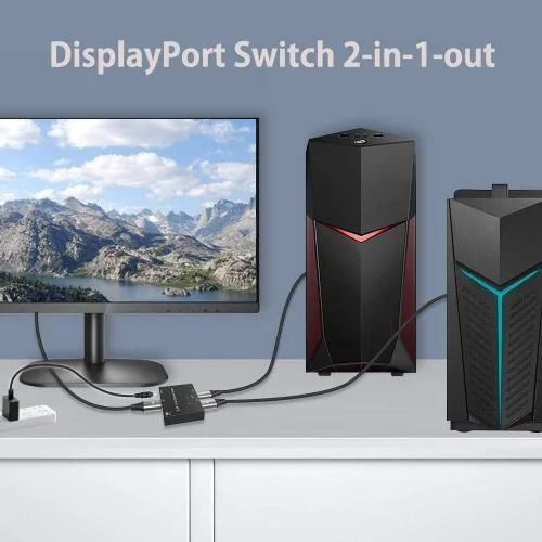 Miniatura 5 de Caja de conmutadores DisplayPort 2 en 1 salida 8K @30Hz 4K a 120Hz DisplayPort 1.4 Switcher compatible con PC, laptop, monitor, juegos, TV