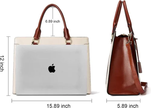 Miniatura 4 de BOSTANTEN Maletín para mujer de 15.6 pulgadas, bolso de cuero para laptop vintage, elegante bolso de negocios para abogadas, bolsa de trabajo