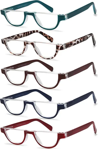 Miniatura 9 de EYEURL - Juego de 5 lentes de lectura de media montura con bloqueo de luz azul para mujeres, lentes de moda sin montura para computadora, anti rayos
