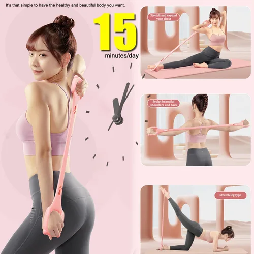 Miniatura 2 de Figura 8 bandas de resistencia de fitness con asas de 20 libras, banda de ejercicio para brazos, hombros, espalda, piernas, estiramiento, pilates