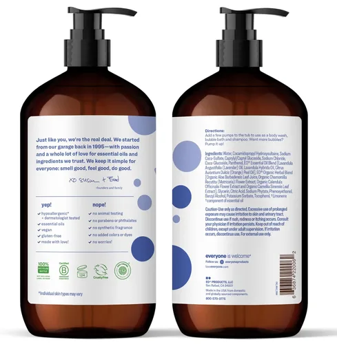 Miniatura 2 de Everyone - Jabón 3 en 1 para niños, gel de baño, baño de burbujas, champú, 32 onzas (paquete de 2), canción de cuna de lavanda, hecho con aceites