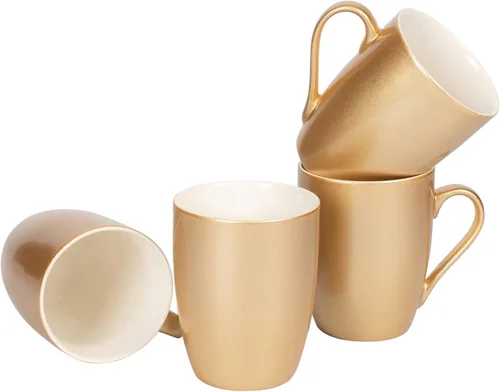 Miniatura 7 de Elanze Designs Juego de 4 tazas de café de porcelana de hueso con acabado brillante rojo carmesí de 10 onzas