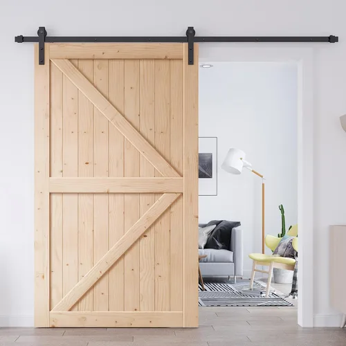 Miniatura 10 de EaseLife - Puerta corrediza estilo granero de 32.0 x 84.0 in con kit de herrajes para puerta de granero de 5.5 pies y asa incluida, montaje DIY