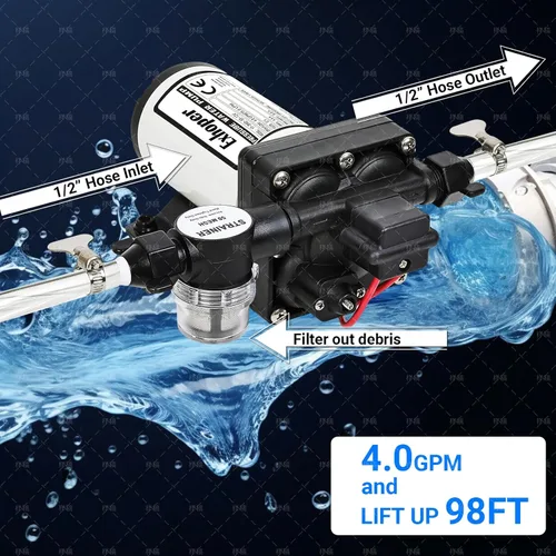 Miniatura 3 de Bomba de Agua para RV, Bomba de Presión de Agua de 12 V CC con Interruptor de Presión, Diafragma Autocebante 4.0 GPM 45 PSI, para RV, Marina, Yate