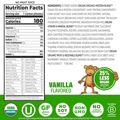 Miniatura 2 de Orgain Organic Kids - Batido nutricional de proteínas para niños, chocolate, aperitivos saludables para niños, 8g de proteína láctea, 3g de fibra