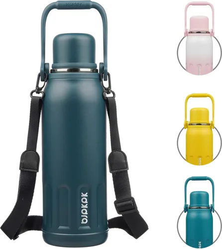 Miniatura 12 de BJPKPK - Botellas de agua termoaisladas de 27 onzas con tapa y asa de transporte, botellas de agua de acero inoxidable libres de BPA para la Verde