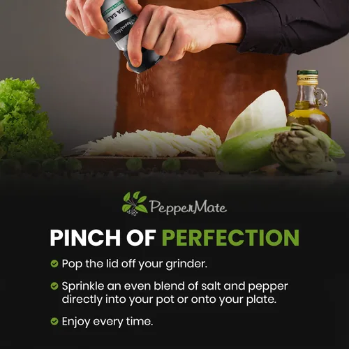Miniatura 5 de PepperMate Condimento de sal marina con molinillo - Mezcla en recipiente de vidrio para frescura, especias gourmet de sal marina para barbacoa