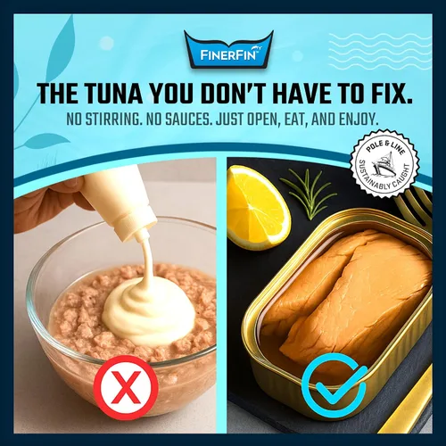 Miniatura 5 de FinerFin Filetes de atún amarillo ahumado en aceite de oliva orgánico (paquete de 12) Atún enlatado premium en aceite de oliva extra virgen