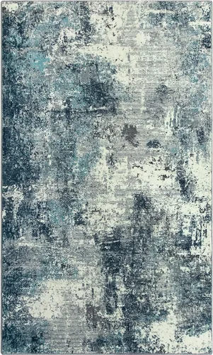 Miniatura 10 de Lahome - Alfombra abstracta de 3 x 5 pies, alfombra lavable azul gris para entrada sin deslizamiento, alfombra moderna de pelo bajo y suave