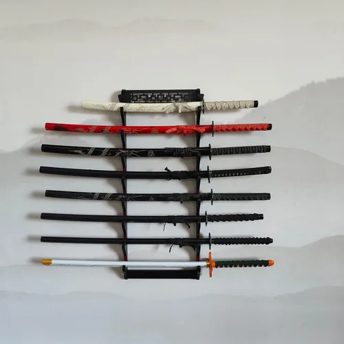 Miniatura 6 de Soporte de espada katana con montaje en pared - Expositor de espada samurái de 8 niveles, soporte de pared para wakizashi y tanto, soporte