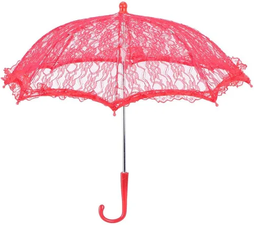 TOPINCN - Sombrilla de encaje para boda diseño vintage con flores bordadas color blanco y rojo