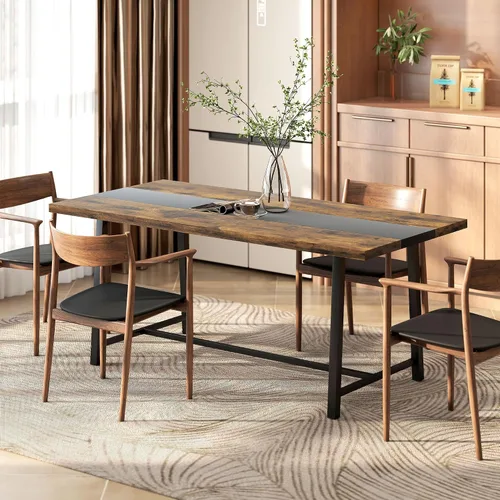 Miniatura 9 de HOMCOM Mesa de comedor industrial para 8 personas, mesa de cocina rectangular de 70.9 pulgadas de largo con mesa grande y patas de acero