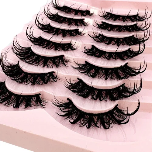 Miniatura 6 de 7 pares de pestañas de ojo de gato, pestañas postizas naturales 3D, pestañas postizas 5D esponjosas y suaves cruzadas, pestañas de manga cruzadas