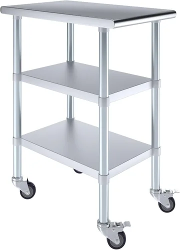 Miniatura 10 de AmGood Mesa de trabajo de acero inoxidable con 2 estantes y ruedas Mesa de trabajo de metal con ruedas