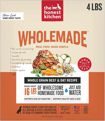 The Honest Kitchen Human Grade Wholemade™ Alimento Deshidratado para Perros de Grano Entero con Carne de Res y Avena - Comida Completa y Equilibrada