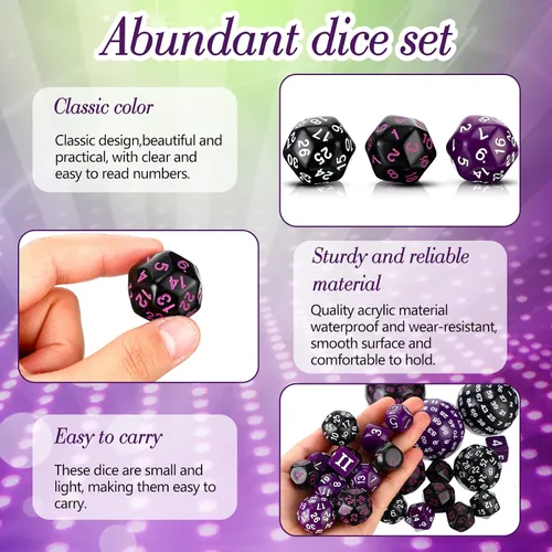 Miniatura 4 de Libima Juego completo de 3 dados poliédricos D3-D100 de 100 caras multicara D100 para juegos de rol y fiestas (colores clásicos)