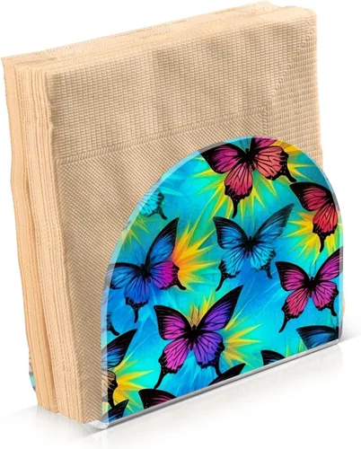 Miniatura 2 de Servilletero con diseño de mariposa azul y morado para mesas, servilleteros de acrílico transparente, servilleteros de cóctel para cocina