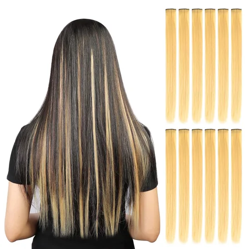 Miniatura 11 de YaFex 12 extensiones de cabello con clip, extensiones de cabello de color de 22 pulgadas, extensiones de cabello sintético largo y lacio para mujer