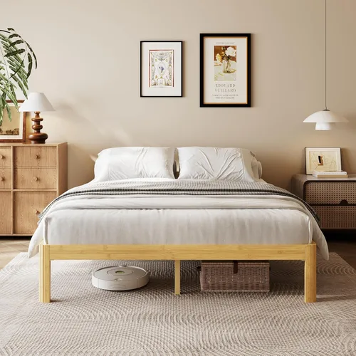Miniatura 23 de Cama de plataforma de madera individual XL de 12 pulgadas, marco de cama de madera de mediados de siglo, tamaño individual XL, no necesita somier