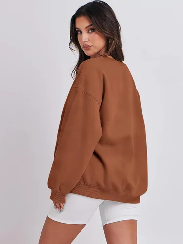 Miniatura 4 de ANRABESS Sudaderas de gran tamaño con capucha para mujer, cuello redondo, sin botones, ropa casual de otoño, ropa de preparación, adolescentes