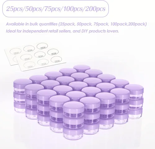 Miniatura 46 de Envases de muestra de 3 gramos con tapas, 75 paquetes de tarros de muestra diminutos con etiquetas, envases cosméticos de plástico mini para Tapa