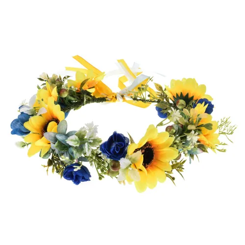 Daisy Crown - Corona de girasol para maternidad, para fotos de cumpleaños, boda, festival, floral, NC33 (amarillo azul), Amarillo Azul