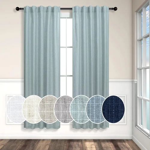 Miniatura 42 de Cortinas de lino azul de 84 pulgadas de largo para sala de estar; juego de 2 paneles con lengüeta trasera; cortinas con dobladillo para barra; Azul