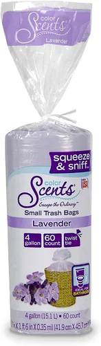 Miniatura 9 de Bolsas de basura pequeñas de Color Scents - 4 galones, 480 bolsas en total (8 paquetes de 60 unidades), cierre de solapa - Bolsa lavanda con aroma a
