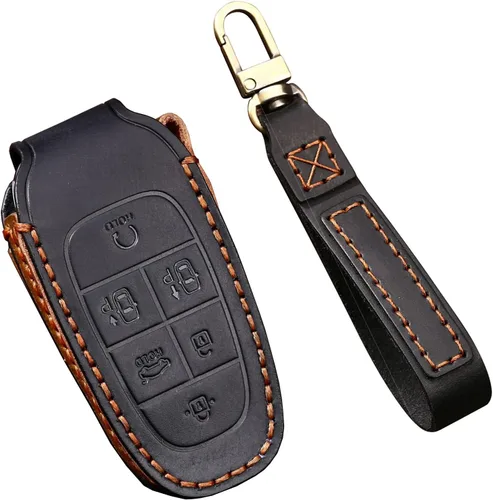 Miniatura 11 de ontto Funda inteligente para llave de automóvil con 4 botones con llavero de piel de protección completa para Hyundai Sonata 2020 2021, color azul