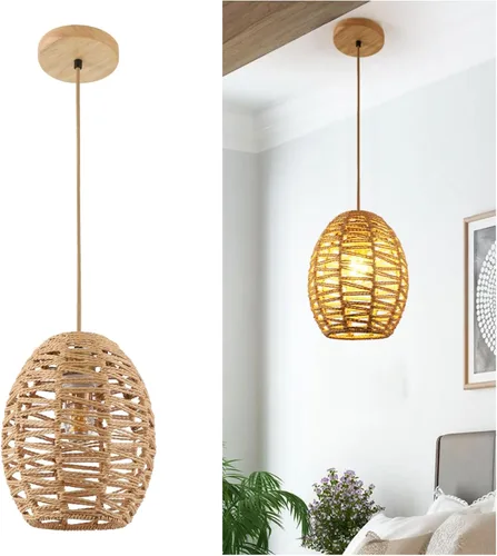 DELIPOP Lámpara colgante, araña de ratán tejida a mano, luces colgantes ajustables bohemias para sala de estar, comedor, cocina, dormitorio, granja
