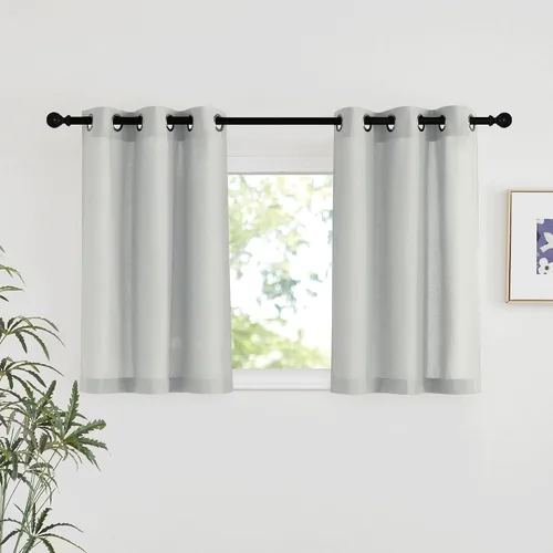 Miniatura 204 de NICETOWN Cortinas de lino natural con textura de lino para dormitorio, mezcla de lino rústica con ojales en la parte superior, semitransparentes