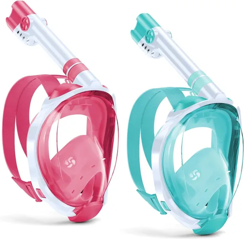 Miniatura 11 de WSTOO Kids Full Face Snorkel Masks,Suitable for Beginners Dry Top Snorkeling Gear,Can Your Mouth or Nose to Breathe,180 Degrees Panoramic