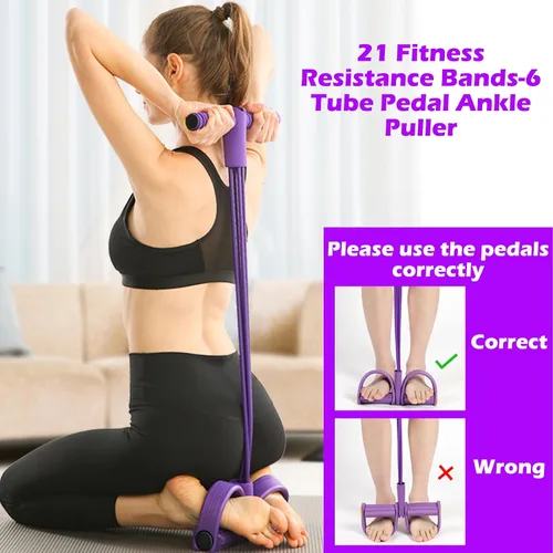 Miniatura 6 de 21 Bandas de Resistencia para Fitness - 6 Tubos con Pedal Extractor de Tobillo, Cuerda de Tensión Multifunción Mejorada 2025, Equipo de Gimnasio