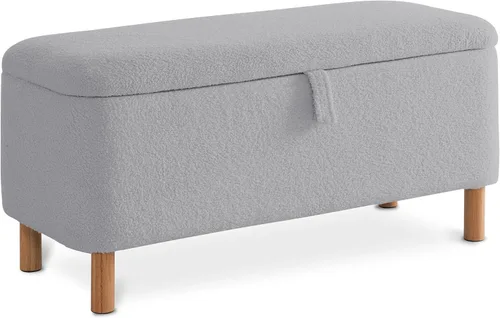 Miniatura 11 de Banco otomano de almacenamiento Boucle para dormitorio al pie de la cama, asiento tapizado en sherpa con almacenamiento para zapatos para entrada