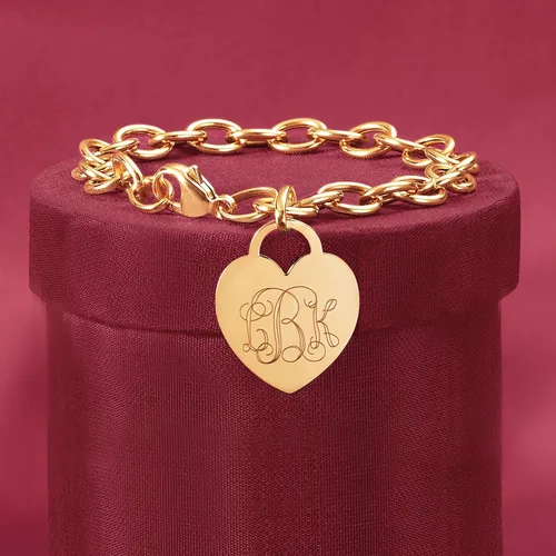 Miniatura 5 de Ross-Simons Italian 14kt Yellow Gold Personalized Heart Charm Bracelet