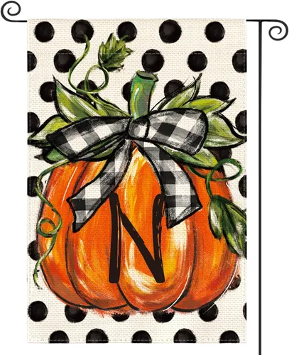 Miniatura 24 de AVOIN colorlife Bandera de jardín con monograma de otoño con letra G, diseño de calabaza, de 12 x 18 pulgadas, doble cara exterior, pequeña