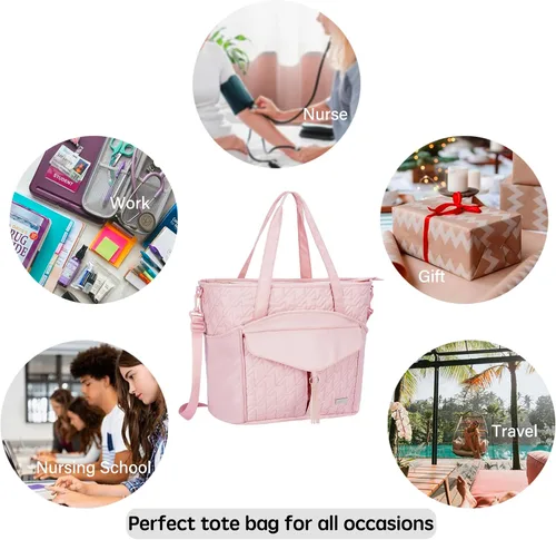 Miniatura 7 de Bolsa de mano para profesores de utilidad para mujeres, bolsas de trabajo acolchadas grandes para enfermeras con bolsillos para laptop de 15.6