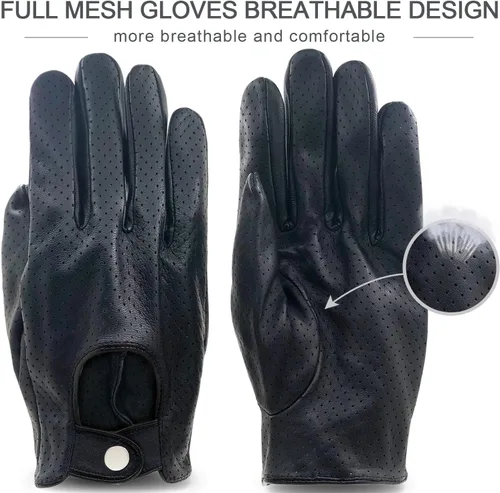 Miniatura 2 de ZLUXURQ Guantes de conducción de cuero de malla completa para hombre, sin forro, suave y fina piel de cordero italiana