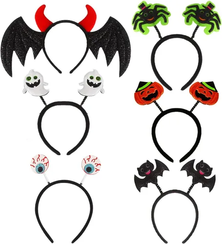 CCINEE Paquete de 6 diademas de Halloween con elementos surtidos, diademas de disfraz de globo ocular, murciélago, araña, fantasma, calabaza,