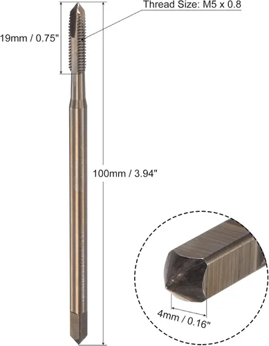 Miniatura 2 de uxcell Grifo roscado de punta espiral M2 x 0.4, cobalto métrico HSS (acero de alta velocidad) chapado en titanio máquina recta flauta rosca grifo H2