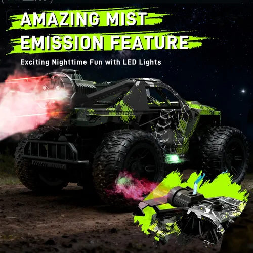 Miniatura 5 de Camión monstruo RC 1:18 para niños, niños 4-7-8-12, auto de control remoto todoterreno todoterreno con luces LED y aerosol, 40 minutos de tiempo