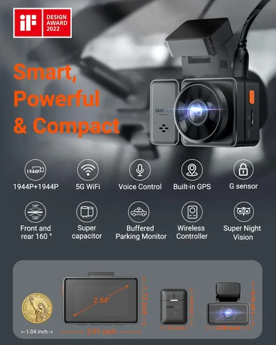Miniatura 7 de Vantrue Cámara de tablero E2 delantera y trasera, cámara trasera de 2.7 K, STARVIS dual, cámara de tablero de 2.7K + 2.7K para automóviles, control