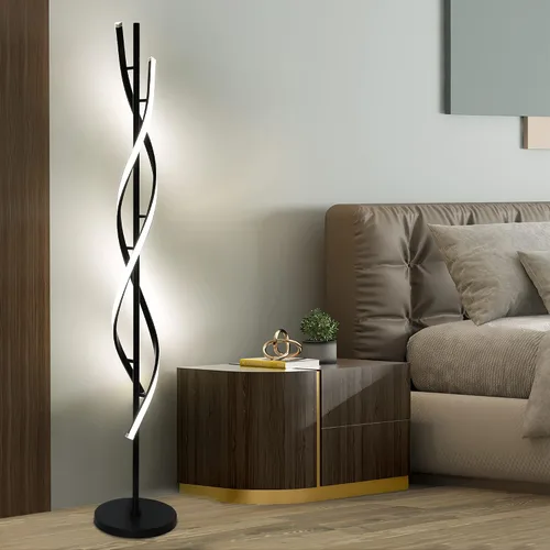 Miniatura 6 de Lámpara de pie moderna en espiral para sala de estar, lámpara de pie de esquina LED regulable de 30 W con control remoto, lámparas de pie negras
