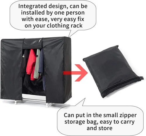 Miniatura 6 de Funda para perchero de 59 pulgadas para almacenamiento, resistente al polvo, impermeable, con 2 cremalleras fuertes completas, funda para armario